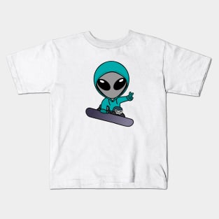 Snowboarding Gray Space Alien Kids T-Shirt